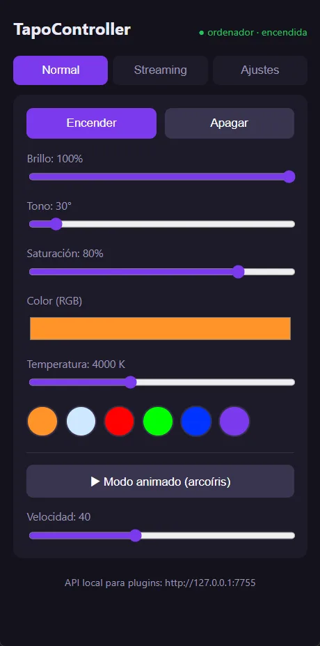 TapoController: 100% local control of a Tapo bulb (KLAP protocol)