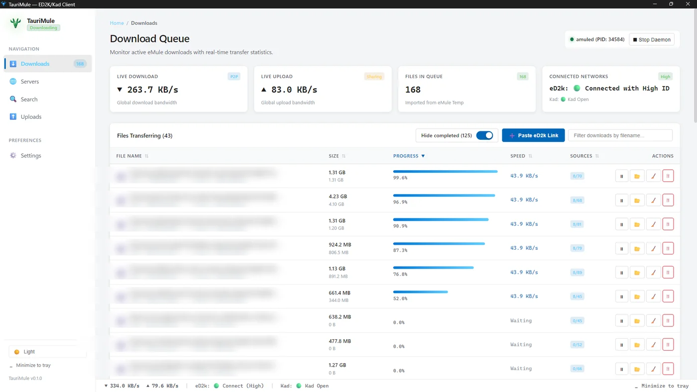 TauriMule: Modern P2P Desktop Client for aMule with Tauri v2 & Rust