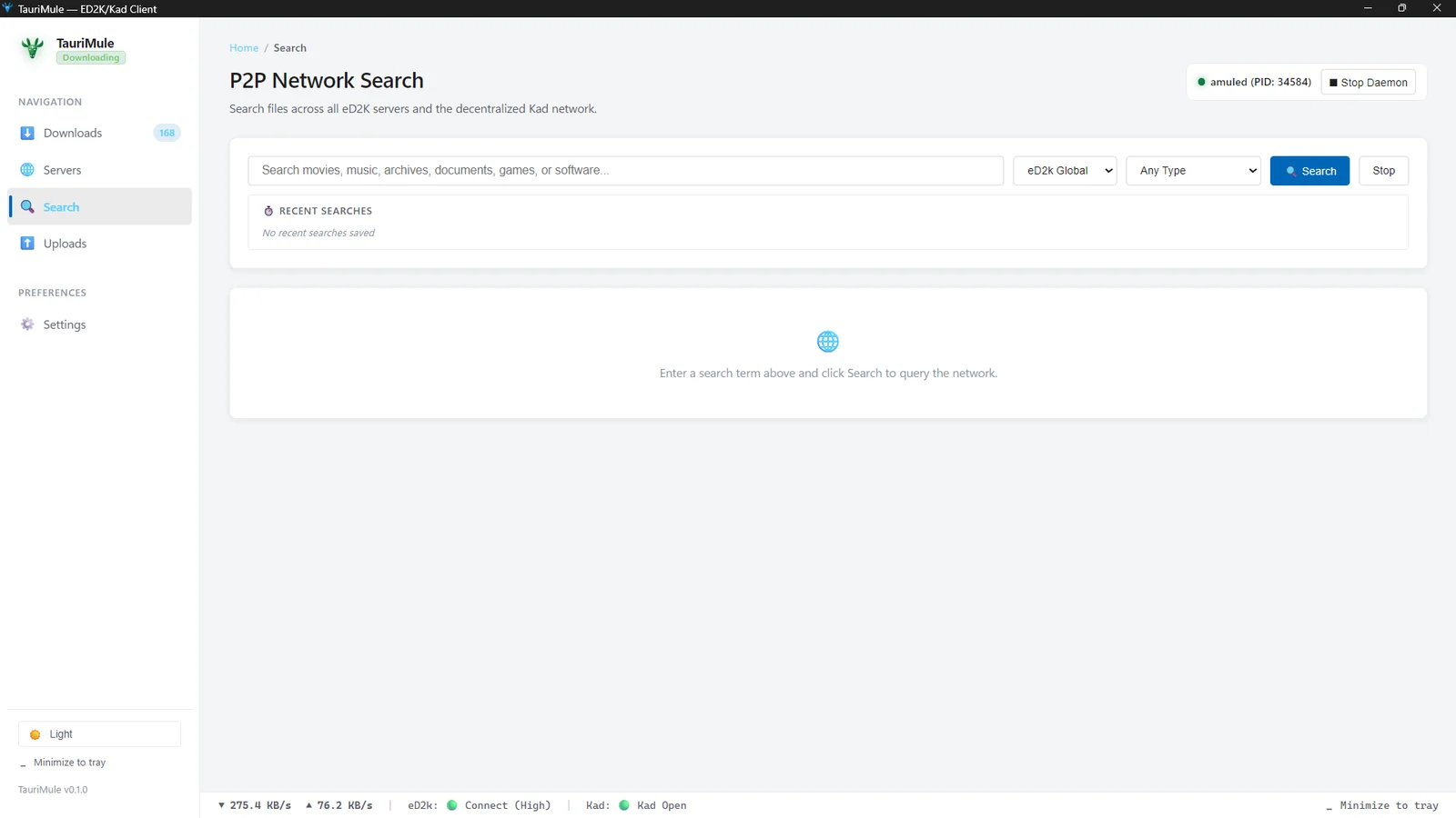 Multi-tab P2P search and memory history chips in TauriMule