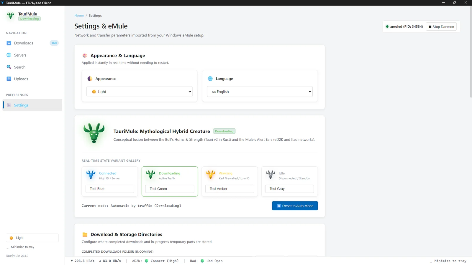 Application preferences and daemon settings